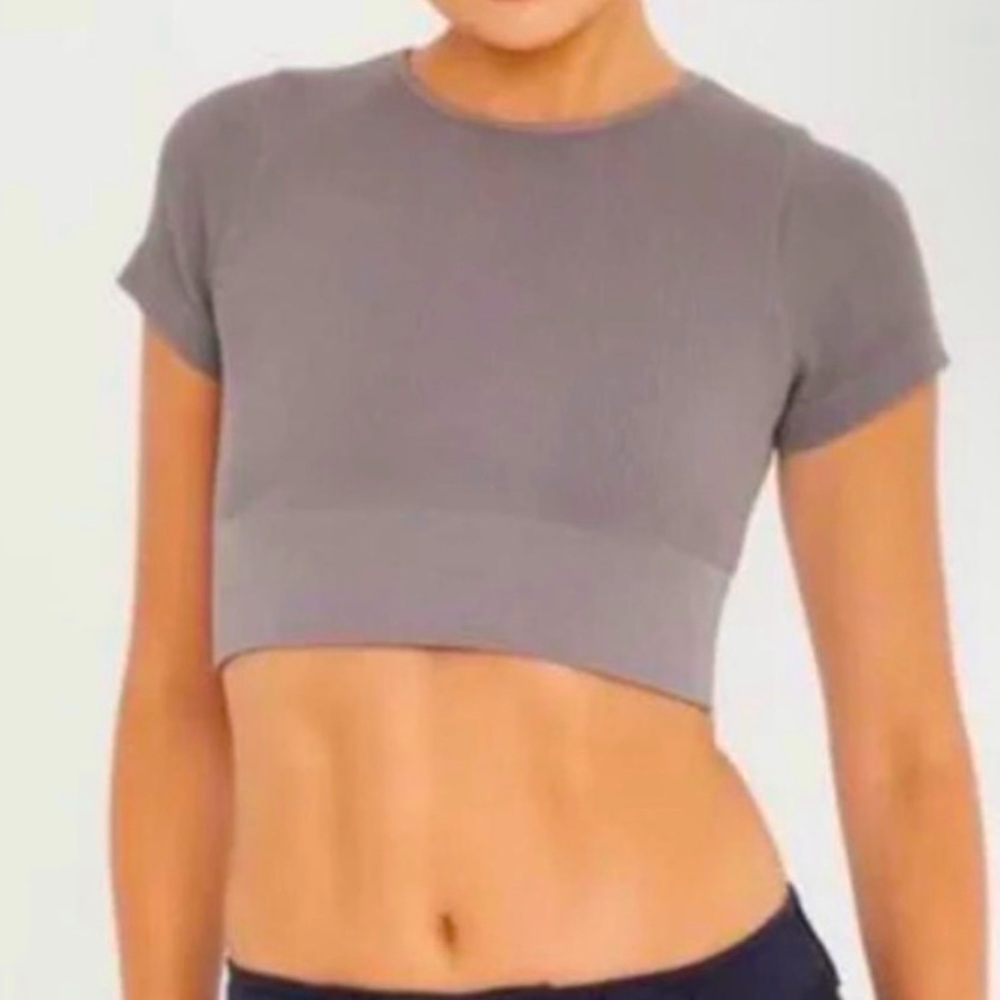 Dark Grey Ribbed Crop Tee